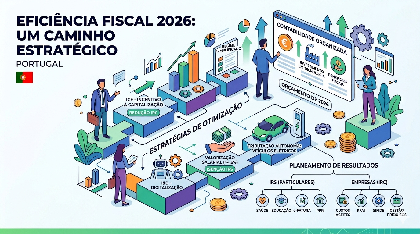 Gestor analisa estratégias de eficiência fiscal 2026 para empresas em Portugal.